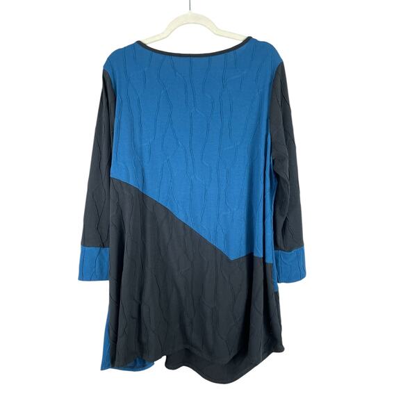 IC By Connie K Knit Tunic Top Color Block Lagenlook Artsy Blue Black Sz. XL - Picture 6 of 8